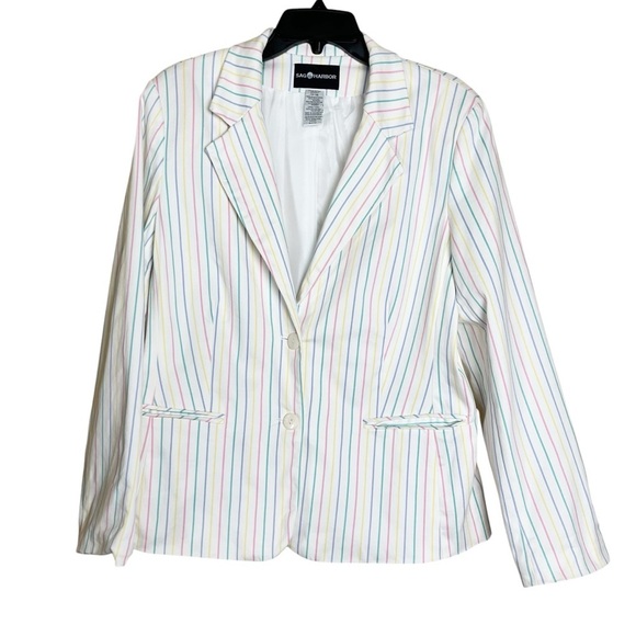 Sag Harbor Blazer Womens Size 14 Pastel Easter Rainbow Stripe Office Work Career - Picture 11 of 11